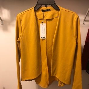 Mustard colored knit blazer